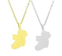 Liumarvexia 2 collane con ciondolo a forma di mappa dell'Irlanda, collana con ciondolo unico, gioielli con mappa patriottica, per uomini e donne, regalo per coppie, 50cm, Acciaio inossidabile