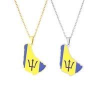 Liumarvexia 2 collane con ciondolo a forma di mappa dell'isola delle Barbados e bandiera, per donne e uomini, con ciondolo a forma di isola delle Barbados, in acciaio inox, accessori per gioielli