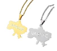Liumarvexia 2 collane con ciondolo a forma di mappa dell'Ucraina e bandiera, per donne e uomini, in acciaio inox, accessori per gioielli con mappa dell'Ucraina, 50cm, Acciaio inossidabile