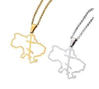 Liumarvexia 2 collane con ciondolo a forma di mappa dell'Ucraina e bandiera, per donne e uomini, in acciaio inox, accessori per gioielli con mappa dell'Ucraina, 50cm, Acciaio inossidabile