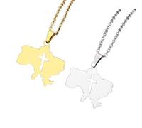 Liumarvexia 2 collane con ciondolo a forma di mappa dell'Ucraina e bandiera, per donne e uomini, in acciaio inox, accessori per gioielli con mappa dell'Ucraina, 50cm, Acciaio inossidabile