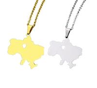 Liumarvexia 2 collane con ciondolo a forma di mappa dell'Ucraina e bandiera, per donne e uomini, in acciaio inox, accessori per gioielli con mappa dell'Ucraina, 50cm, Acciaio inossidabile