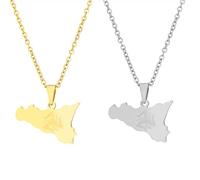 Liumarvexia 2 collane con mappa della Sicilia, Italia per uomo e donna, ciondolo a forma di mappa della Sicilia, alla moda, regalo per feste, gioielli alla moda, 50cm, Acciaio inossidabile