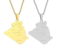 Liumarvexia 2 collane con mappa dell'Algeria per uomo e donna, ciondolo a forma di mappa dell'Algeria, collana alla moda, idea regalo per feste, gioielli alla moda, 50cm, Acciaio inossidabile