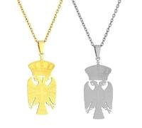 Liumarvexia 2 collane decorative con aquila della Repubblica serba con aquila della Repubblica Serbia, collana decorativa con ciondolo unisex per maglione da donna e uomo, 50cm, Acciaio inossidabile