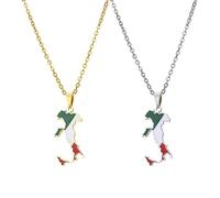 Liumarvexia 2 Pz Collana Italia per Donne Uomini Italia Mappa Ciondolo Collana Hiphop Gioielli Regalo Trend Party Regalo Moda Gioielli, 50cm, Acciaio inossidabile