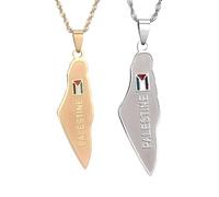 Liumarvexia Collana con ciondolo a forma di bandiera della Palestina, stile etnico, con lettera palestinese, idea regalo, 50cm, Acciaio inossidabile