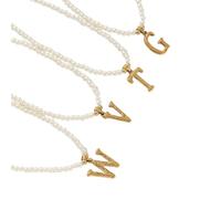 Liumarvexia Collana con ciondolo a forma di lettera alla moda con catena di perle, con lettere iniziali, collane per donne e ragazze, collana con iniziale A-Z, gioiello di compleanno, 50CM, Altro