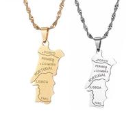 Liumarvexia Collana con ciondolo a forma di mappa del Portogallo, unisex, alla moda, in acciaio inox, con mappa della città nazionale, 50cm, Acciaio inossidabile