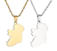 Liumarvexia Collana con ciondolo a forma di mappa dell'Irlanda, in acciaio inox, stile etnico, idea regalo, 50cm, Acciaio inossidabile