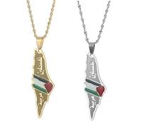 Liumarvexia Collana con ciondolo a forma di mappa di Israele e Palestina, in acciaio inox, con bandiera della Palestina, stile etnico, idea regalo, 50cm, Acciaio inossidabile