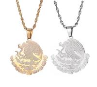 Liumarvexia Collana con ciondolo a forma di stemma messicano, stile etnico, a forma di aquila messicana, idea regalo, 50cm, Acciaio inossidabile