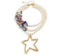 Liumarvexia Collana con ciondolo a stella irregolare esagerata per le donne, perla colorata ghiaia multistrato girocollo delicata collana punk gioielli alla moda, adjustable, Altro