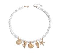 Liumarvexia Collana da donna in stile bohémien, con ciondolo a forma di stella marina e conchiglia dorata. Delicata collana girocollo estiva da spiaggia, adjustable, Altro