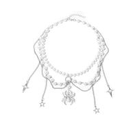 Liumarvexia Collana punk esagerata con doppia perla per donne, ciondolo a forma di stella di ragno, collana girocollo con perle finte delicate, per feste, punk, gioielli alla moda regalo, adjustable