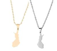 Liumarvexia Suomi - Collana con ciondolo a forma di mappa della Finlandia, in acciaio inox, elegante idea regalo, 50cm, Acciaio inossidabile