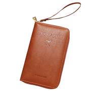 Liummrcy Caso di passaporto 7.5x4.5x1 Porta del passaporto in pelle PU con cerniera e manette per le donne da viaggio per viaggi, marrone
