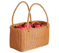 Liummrcy Cestino da picnic di vimini, cesto da picnic per la casa naturale da 14x7x8 pollici con manico, scatola di disposizione dei fiori di cesto di frutta per matrimonio in campeggio