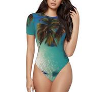 LiuMng Beach Coconut Sunshine - Tutina da donna a maniche corte, sexy con scollo rotondo, tutina di base con stampa, nero, X-Large