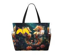 LiuMng Borsa da spiaggia di grande capacità, borsa da viaggio impermeabile con stampa bella coppia di cavallucci marini, borsa multitasche per vacanze, palestra, donna, nera, taglia unica