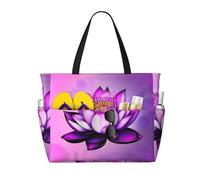 LiuMng Borsa da spiaggia di grande capacità - borsa da viaggio impermeabile con stampa fiore di loto viola multitasche per le donne in vacanza palestra
