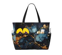 LiuMng Borsa da spiaggia di grande capacità, borsa da viaggio impermeabile con stampa marmorizzata nera e oro multitasche, per vacanze, palestra, donna, nera, taglia unica