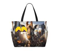 LiuMng Borsa da spiaggia di grande capacità - stampa borsa da viaggio impermeabile New York Giraffe Street Multi-Pocket Tote per le donne in palestra