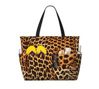 LiuMng Borsa da spiaggia di grande capacità, stampa impermeabile, borsa da viaggio a righe su leopardi, multitasche, per vacanze, palestra, donne