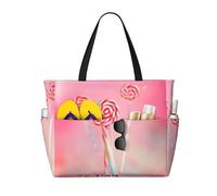 LiuMng Borsa da spiaggia di grande capacità, stampa impermeabile, borsa da viaggio colorata con lecca-lecca, multitasche, per vacanze, palestra, donne