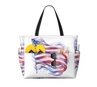 LiuMng Borsa da spiaggia di grande capacità, stampa impermeabile, borsa da viaggio con bandiera americana, multitasche, per vacanze, palestra, donna, nera, taglia unica