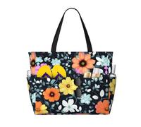 LiuMng Borsa da spiaggia di grande capacità, stampa impermeabile, borsa da viaggio con bellissimi fiori colorati, multitasche, per vacanze, palestra, donne
