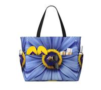 LiuMng Borsa da spiaggia di grande capacità, stampa impermeabile, borsa da viaggio con fiori, cuore ape, multitasche, per vacanze, palestra, donne