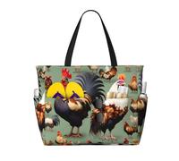 LiuMng Borsa da spiaggia di grande capacità, stampa impermeabile, borsa da viaggio con gallo e pollo, borsa multitasche per vacanze, palestra, donne