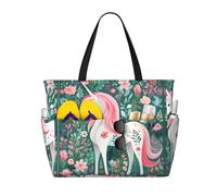 LiuMng Borsa da spiaggia di grande capacità, stampa impermeabile, borsa da viaggio con unicorno con capelli rosa, multitasche, per vacanze, palestra, donna, nera, taglia unica