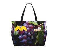 LiuMng Borsa da spiaggia di grande capacità, stampa impermeabile, borsa da viaggio con uva fresca, multitasche, per vacanze, palestra, donne