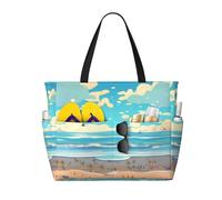 LiuMng Borsa da spiaggia di grande capacità, stampa impermeabile, borsa da viaggio da spiaggia con cartoni animati, multitasche, per vacanze, palestra, donne, nero, taglia unica