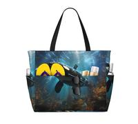 LiuMng Borsa da spiaggia di grande capacità, stampa impermeabile, borsa da viaggio enormi orche assassine multitasche per vacanze, palestra, donne, nero, taglia unica