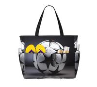 LiuMng Borsa da spiaggia di grande capacità, stampa impermeabile, borsa da viaggio in bianco e nero per calcio, multitasche, per vacanze, palestra, donna, nera, taglia unica