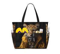LiuMng Borsa da spiaggia di grande capacità, stampa impermeabile, borsa da viaggio leopardata in una giacca di pelle, multitasche, per vacanze, palestra, donne