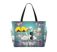 LiuMng Borsa da spiaggia di grande capacità, stampa impermeabile, borsa da viaggio The Swan in love multitasche per le donne in palestra in vacanza