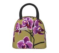 LiuMng Borsa termica termica per il pranzo, per donne e uomini, con stampa di bellissime orchidee nere, con tasca frontale, per lavoro e picnic