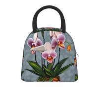 LiuMng Borsa termica termica per il pranzo, per donne e uomini, con stampa di orchidee nere in fiore con tasca frontale, per lavoro e picnic