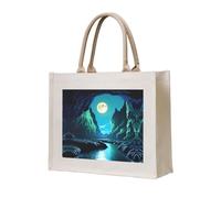 LiuMng Borsa tote in tela da donna/borsa a tracolla personalizzata/borsa della spesa con stampa grotta con luna d'acqua, per amici, sorelle, regali