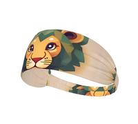 LiuMng Fasce larghe per donne e uomini, con stampa di leone in stile cartone animato, fasce elastiche per capelli sportive, per allenamento e corsa