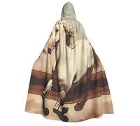 LiuMng Mantello con cappuccio per Halloween, con stampa di cavallo bianco rampante, mantelle unisex per feste e costumi cosplay