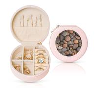 LiuMng Pebbles in the beach - Portagioie da donna, in pelle, portatile, per anelli, ciondoli, orecchini, colore: rosa