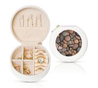 LiuMng Pebbles in the beach - Portagioie da donna, in pelle, portatile, per anelli, ciondoli, orecchini, colore: bianco