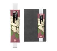 LiuMng Portapenne regolabile, segnalibro con fascia elastica nera, custodia in pelle con stampa rosa bianca dell'amore, per diario e quaderno, Bianco, One Size, Portapenne regolabile per riviste