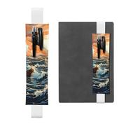 LiuMng Portapenne regolabile, segnalibro con fascia elastica nera, stampa mare e vela, custodia in pelle per matita per diario, bianco, Taglia unica, Portapenne regolabile per riviste