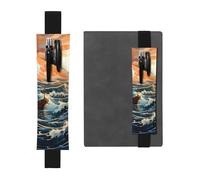 LiuMng Portapenne regolabile, segnalibro con fascia elastica nera, stampa mare e vela, custodia in pelle per matita per diario, Nero, One Size, Portapenne regolabile per riviste